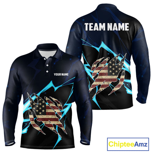 Vintage American Flag blue lightning Mens Golf polo shirts Custom patriotic Golf outfit For Mens NQS10059