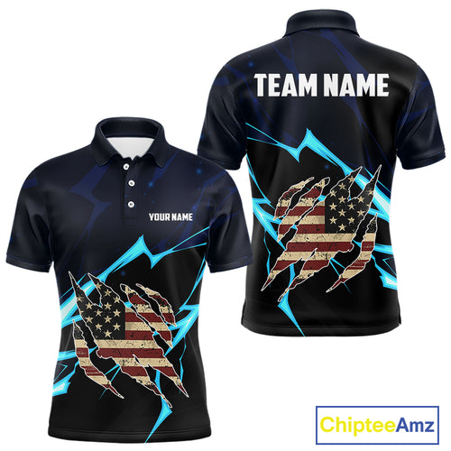Vintage American Flag blue lightning Mens Golf polo shirts Custom patriotic Golf outfit For Mens NQS10059