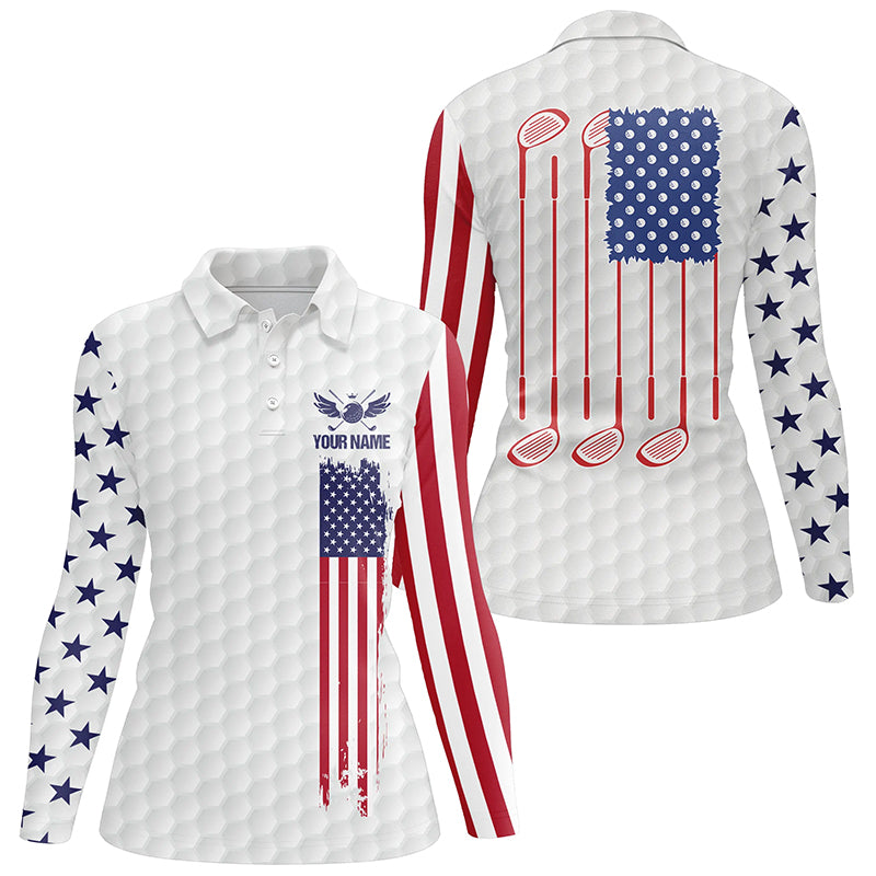 Womens golf polo shirts golf clubs American flag custom patriotic White golf shirt for women NQS7980