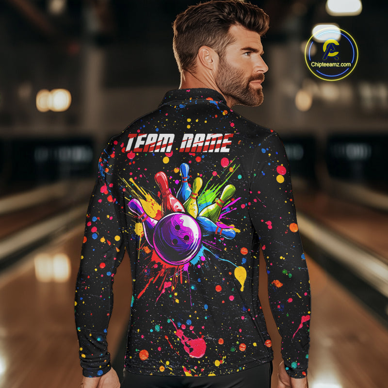 Colorful bowling jerseys Bowling Polo, 1/4 Zip Shirt for Men Custom Bowling Team shirts for bowlers NQS10363