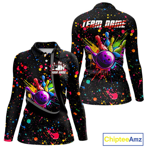 Colorful bowling jerseys Bowling Polo, 1/4 Zip Shirt for Women Custom Bowling Team shirts for bowlers NQS10363