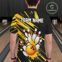 Load image into Gallery viewer, Black and Yellow Bowling Polo, 1/4 Zip Shirt for Men Custom Bowling Team shirts for bowlers NQS10365