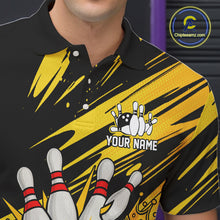 Load image into Gallery viewer, Black and Yellow Bowling Polo, 1/4 Zip Shirt for Men Custom Bowling Team shirts for bowlers NQS10365
