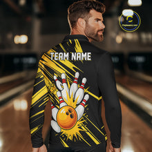 Load image into Gallery viewer, Black and Yellow Bowling Polo, 1/4 Zip Shirt for Men Custom Bowling Team shirts for bowlers NQS10365