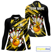 Load image into Gallery viewer, Black and Yellow Bowling Polo, 1/4 Zip Shirt for Women Custom Bowling Team shirts for bowlers NQS10365