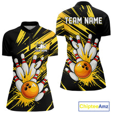 Load image into Gallery viewer, Black and Yellow Bowling Polo, 1/4 Zip Shirt for Women Custom Bowling Team shirts for bowlers NQS10365