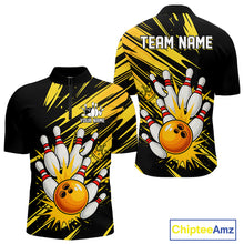Load image into Gallery viewer, Black and Yellow Bowling Polo, 1/4 Zip Shirt for Men Custom Bowling Team shirts for bowlers NQS10365