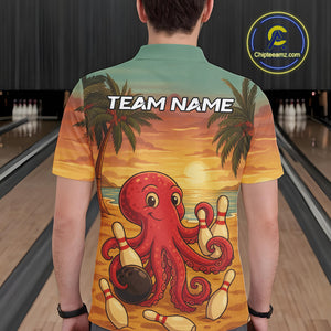 Funny Octopus Bowling Polo, Quarter Zip shirts for Men Custom Octopus Team bowling jersey NQS10587