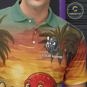 Funny Octopus Bowling Polo, Quarter Zip shirts for Men Custom Octopus Team bowling jersey NQS10587