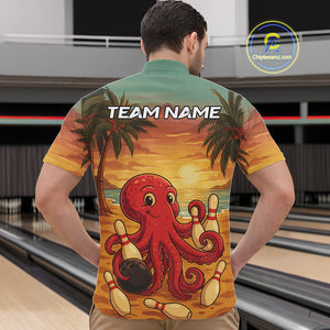 Funny Octopus Bowling Polo, Quarter Zip shirts for Men Custom Octopus Team bowling jersey NQS10587