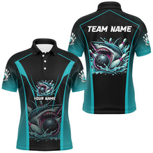 Load image into Gallery viewer, Cyan Blue Shark Bowling Team Men bowling shirts Custom Team Bowling League Jerseys, Uniform Outfits NQS8844