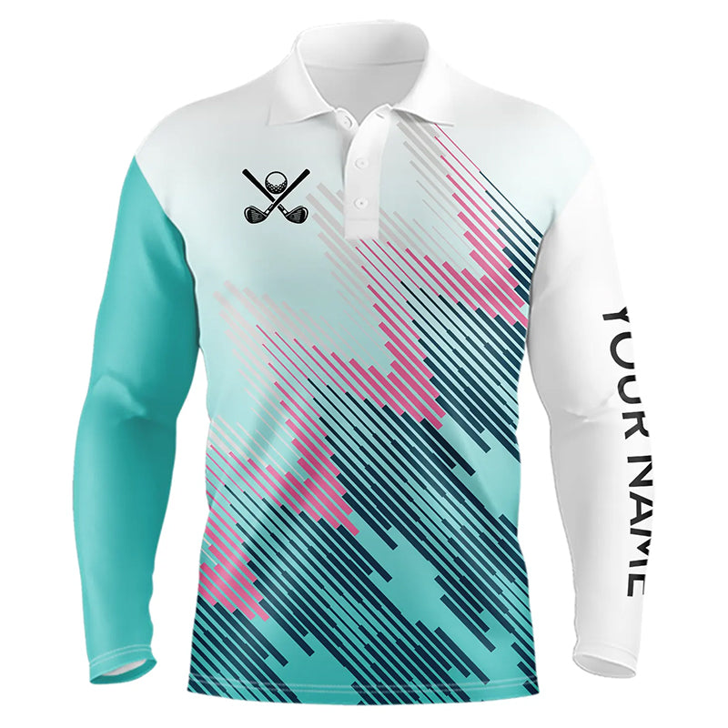 Cyan Blue pattern Mens Golf Polo Shirts Custom Mens Golf Tops, personalized golf gifts NQS9110