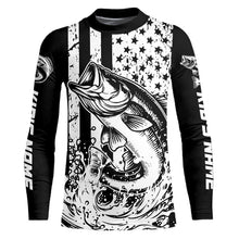Load image into Gallery viewer, Black and White American Flag Largemouth Bass Fishing Custom patriotic Bass fishing jerseys NQS9112