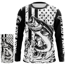 Load image into Gallery viewer, Black and White American Flag Largemouth Bass Fishing Custom patriotic Bass fishing jerseys NQS9112