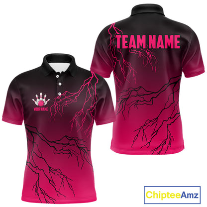 Black and Pink gradient Lightning thunder storm Bowling shirts for Men Custom Bowling Team Jerseys NQS11170