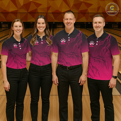Black and Pink gradient Lightning thunder storm Bowling shirts for Women Custom Bowling Team Jerseys NQS11170