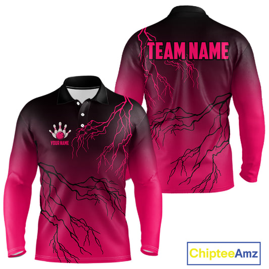Black and Pink gradient Lightning thunder storm Bowling shirts for Men Custom Bowling Team Jerseys NQS11170