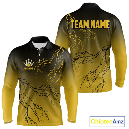 Black and Yellow gradient storm Lightning thunder Bowling shirts for Men Custom Bowling Team Jerseys NQS11172