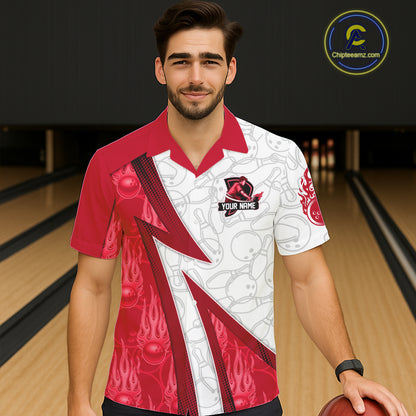 Custom Bowling Hawaiian Shirt Red flame camo Bowling Button up shirts, Bowling Team jerseys NQS11586