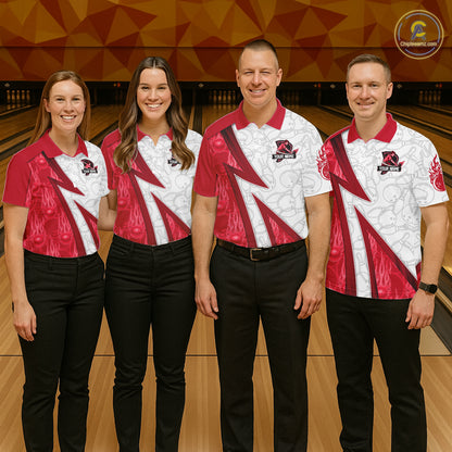 Custom Bowling Polo, Quarter Zip Shirt For Women Red flame camo Bowling shirts, Bowling Team jerseys NQS11586