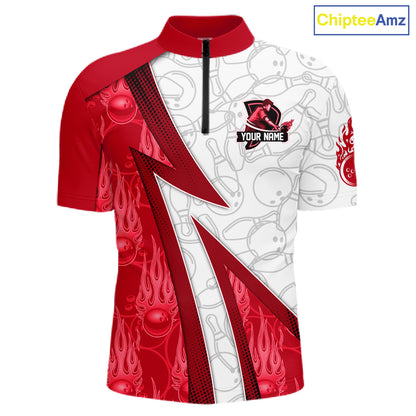 Custom Bowling Polo, Quarter Zip Shirt For Men Red flame camo Bowling shirts, Bowling Team jerseys NQS11586