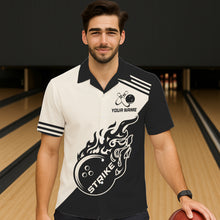 Load image into Gallery viewer, Custom Retro Beige and Black Flame Bowling Button-up Shirt, Vintage Team Bowling League jerseys NQS11590