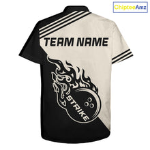 Load image into Gallery viewer, Custom Retro Beige and Black Flame Bowling Button-up Shirt, Vintage Team Bowling League jerseys NQS11590