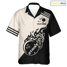 Load image into Gallery viewer, Custom Retro Beige and Black Flame Bowling Button-up Shirt, Vintage Team Bowling League jerseys NQS11590