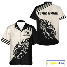 Load image into Gallery viewer, Custom Retro Beige and Black Flame Bowling Button-up Shirt, Vintage Team Bowling League jerseys NQS11590