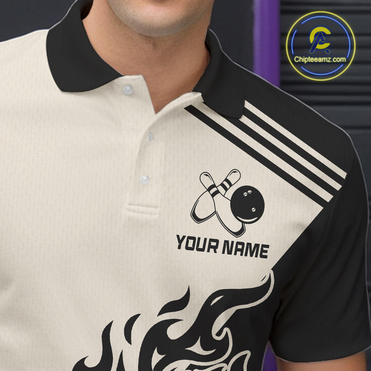 Custom Retro Beige and Black Flame Bowling Shirts For Men, Vintage Team Bowling League jerseys NQS11590