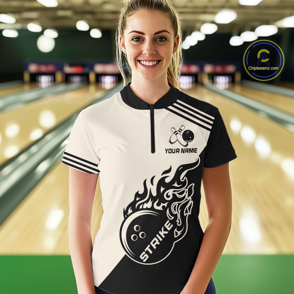 Custom Retro Beige and Black Flame Bowling Shirts For Women, Vintage Team Bowling League jerseys NQS11590
