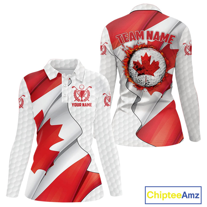 Canadian Flag Golf Polo Shirts For Women Custom team golf jerseys, patriotic golf shirts NQS9929