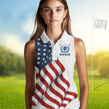 Load image into Gallery viewer, American Flag Women Golf sleeveless Polo Shirt Custom team golf jerseys, patriotic golf shirts NQS9930