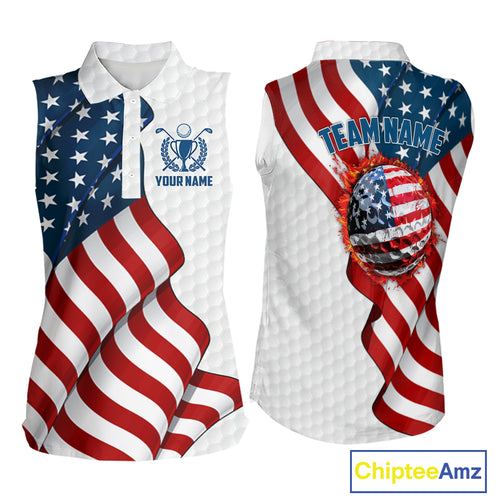 American Flag Women Golf sleeveless Polo Shirt Custom team golf jerseys, patriotic golf shirts NQS9930