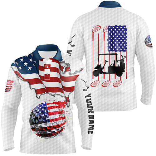 American flag white Golf ball Mens Golf Polo Shirts Custom Golf Shirts For Men, Patriotic Golf Gifts NQS7738