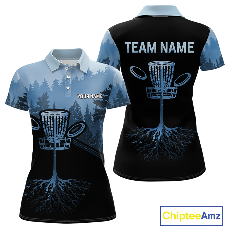 Black and Blue forest camo Womens Disc golf polo shirts Custom team ladies disc golf wear outfit NQS10065