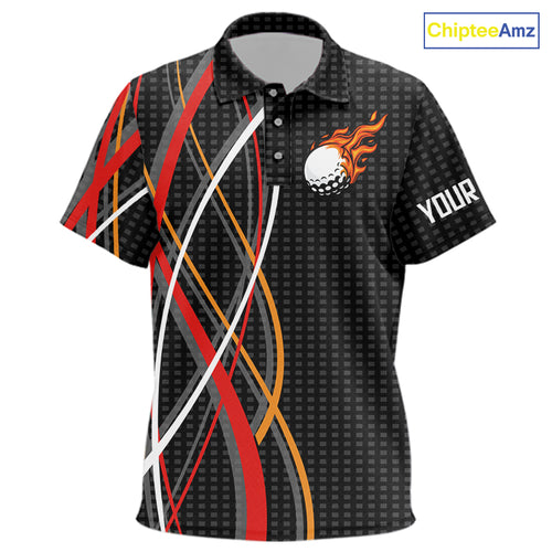 Kid Golf polo shirts flame golf ball sport Custom golf outfit for Kid, unique golf gifts | Black NQS10066