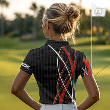 Load image into Gallery viewer, Women Golf polo shirts flame golf ball sport Custom golf outfit for ladies, unique golf gifts | Black NQS10066