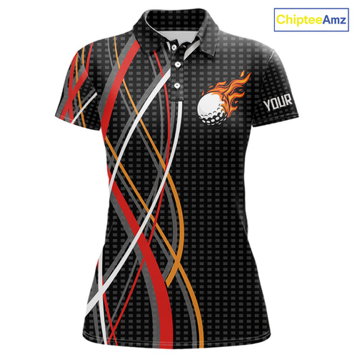 Women Golf polo shirts flame golf ball sport Custom golf outfit for ladies, unique golf gifts | Black NQS10066