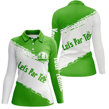 Load image into Gallery viewer, Green and white Womens golf polo shirts custom name let's par tee golf tops for women NQS5867