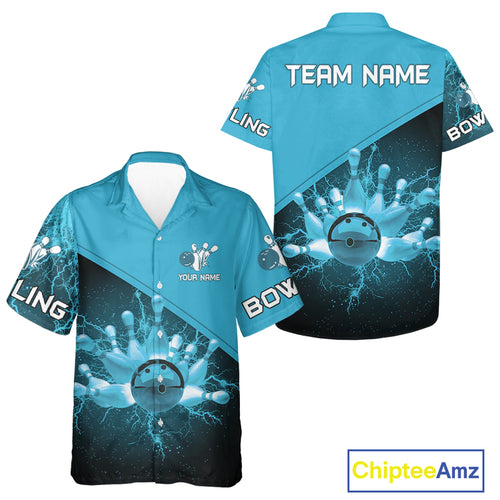 Bowling Hawaiian shirt Custom light blue lightning thunder Bowling Team Jersey, gift for team Bowlers NQS10592