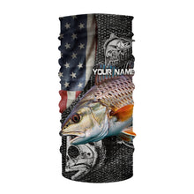 Load image into Gallery viewer, Redfish red drum fishing fish skeleton American flag Custom sun protection long sleeve fishing shirts NQS4053