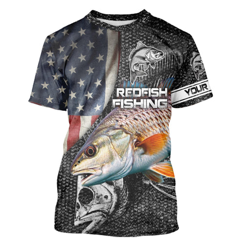 Redfish red drum fishing fish skeleton American flag Custom sun protection long sleeve fishing shirts NQS4053