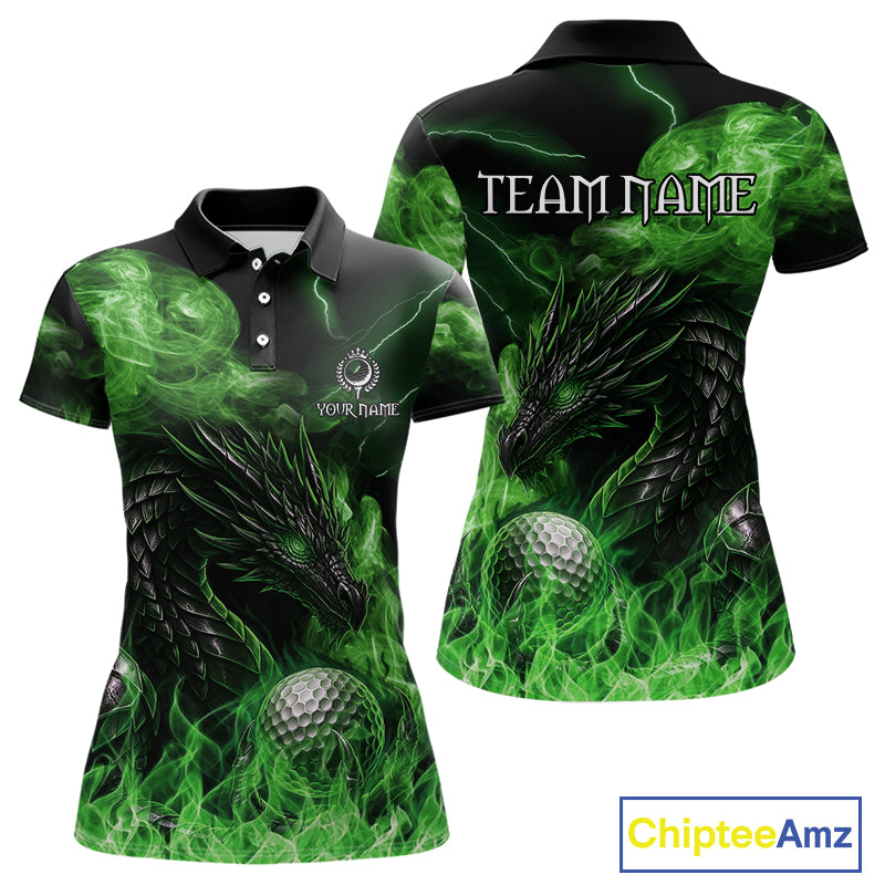 Green Flame Dragon Women Golf polo shirts Custom Dragon team ladies golf outfits, gift for golf lover NQS10791