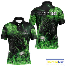 Load image into Gallery viewer, Green Flame Dragon Golf polo shirts For Men Custom Dragon team mens golf outfits, gift for golf lover NQS10791