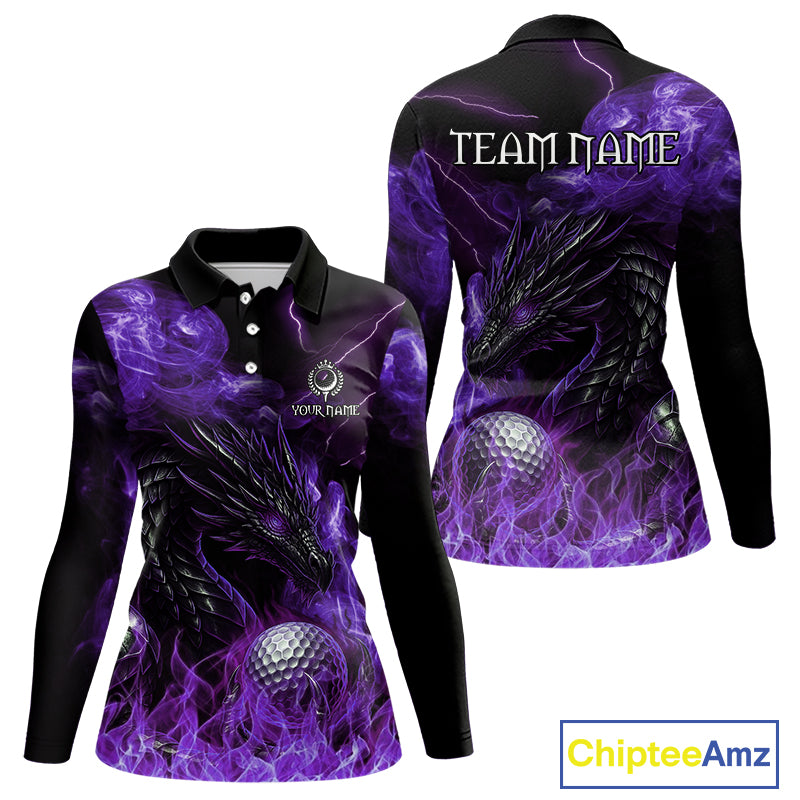 Purple Flame Dragon Women Golf polo shirts Custom Dragon team ladies golf outfit, gift for golf lover NQS10792
