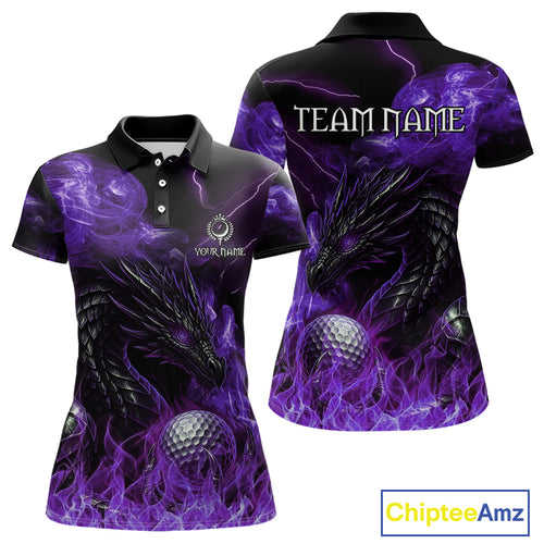 Purple Flame Dragon Women Golf polo shirts Custom Dragon team ladies golf outfit, gift for golf lover NQS10792
