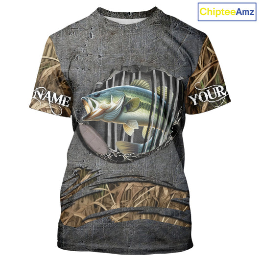 Largemouth Bass fishing camo metal grunge pattern Custom bass fishing jerseys bass tournament shirt NQS11369