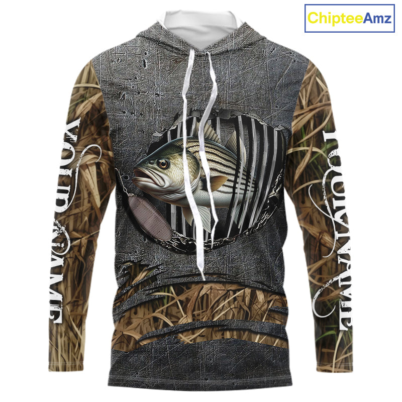 Striped Bass fishing camo metal grunge pattern Custom striper fishing shirts fishing gifts NQS11371