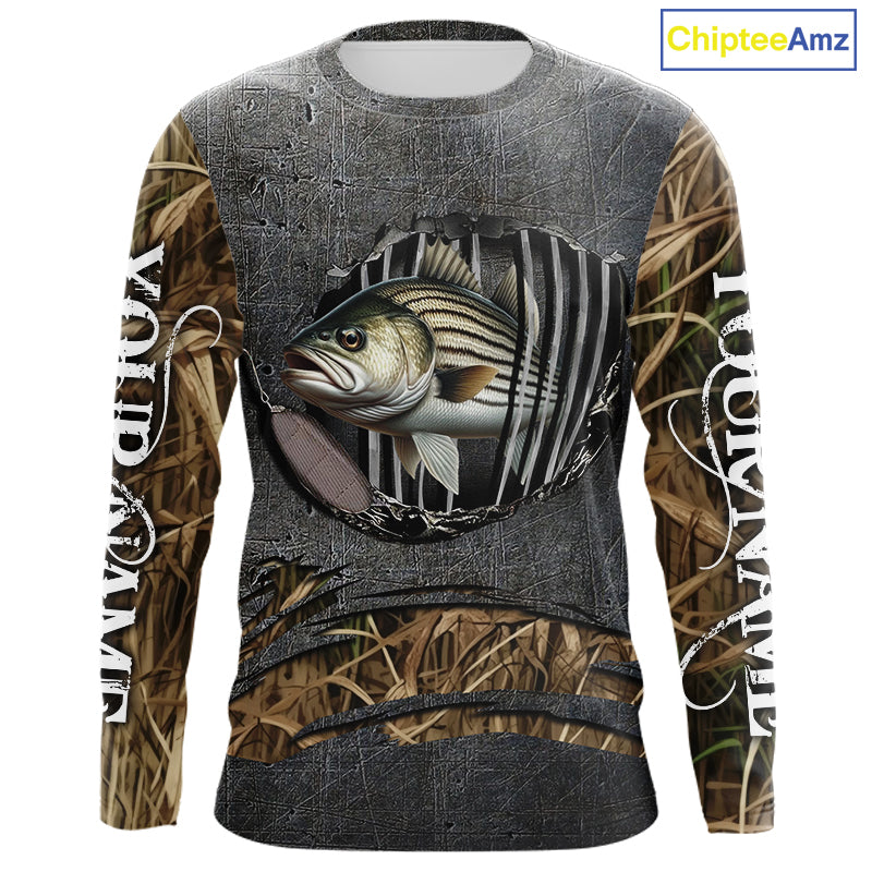 Striped Bass fishing camo metal grunge pattern Custom striper fishing shirts fishing gifts NQS11371